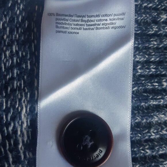 Pierre Cardin Blue & White 100% Cotton Sweater 4 Button, Partial Placket Zipper - Picture 9 of 15